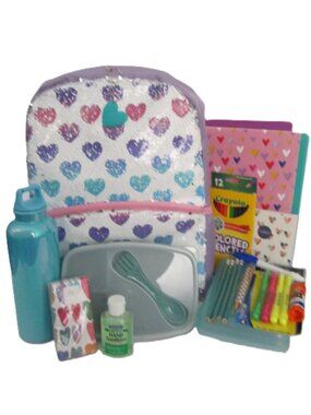 Heart Backpack, Bento Lunch Box, Water Bottle & School Supplies NEW